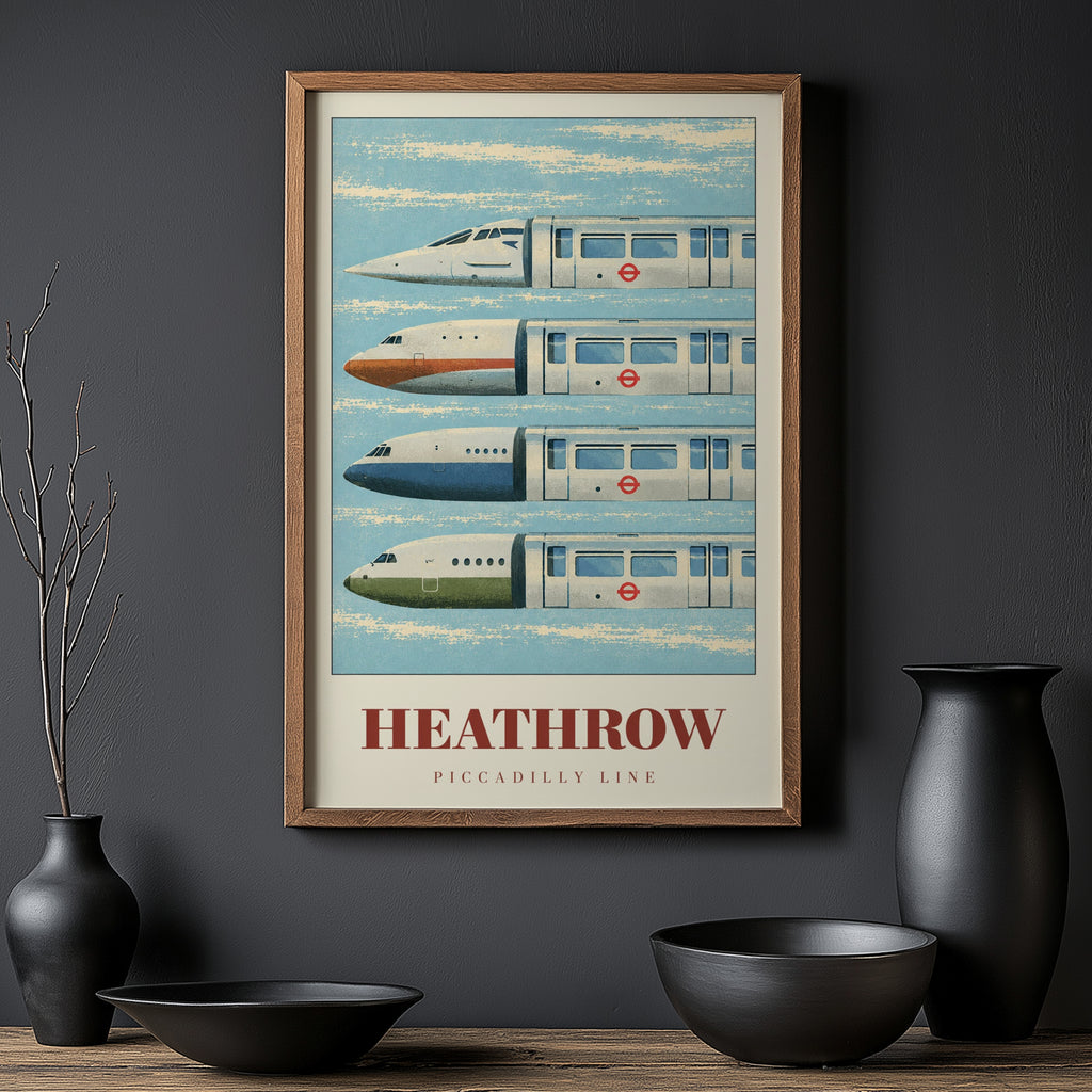Vintage Heathrow Poster, Piccadilly Line London Print