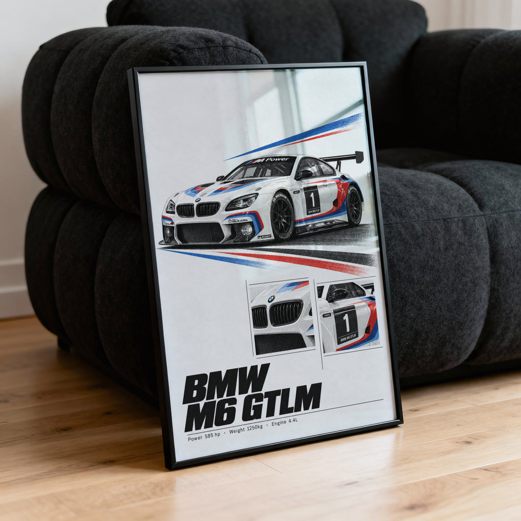 Vintage BMW M6 GTLM Print, Racing Car Wall Art