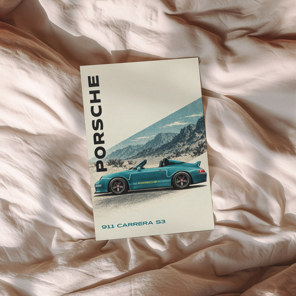 Vintage Porsche 911 Carrera S3 Print, Teal Car Art