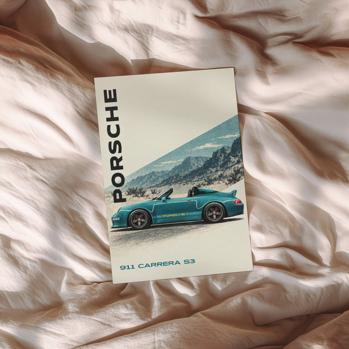 Vintage Porsche 911 Carrera S3 Print, Teal Car Art