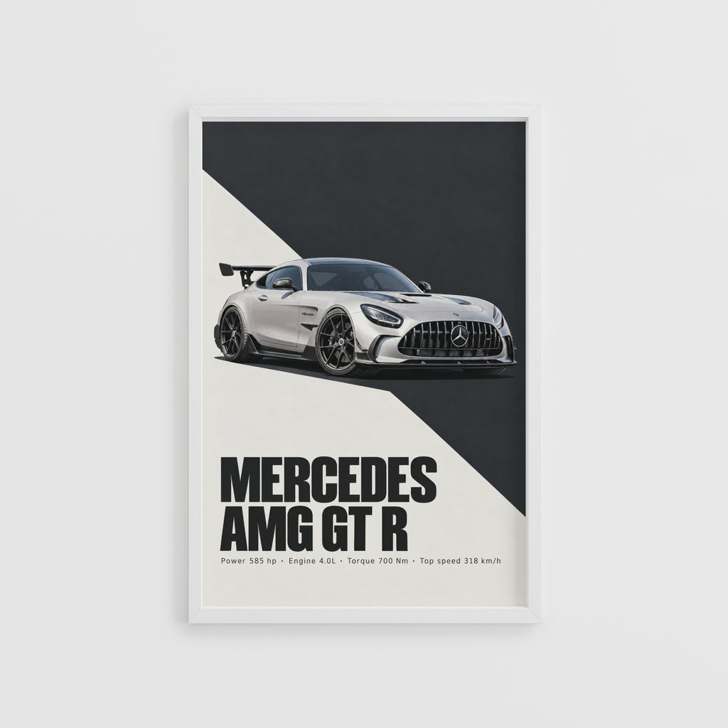 Vintage Mercedes AMG GT R Print, Supercar Wall Art