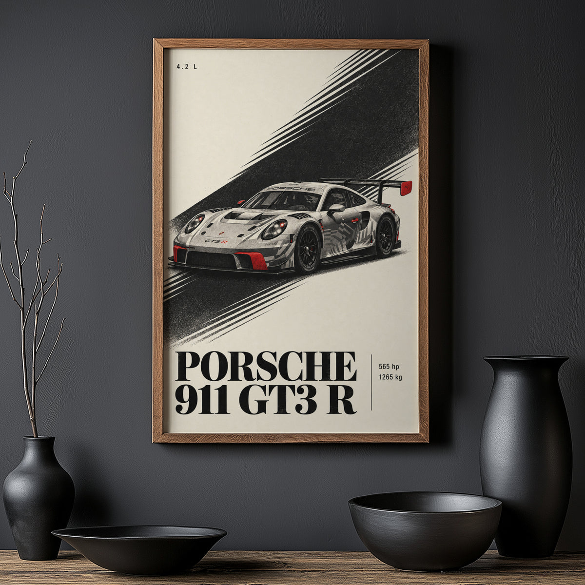 Vintage Porsche 911 GT3 R Print, Race Car Wall Art