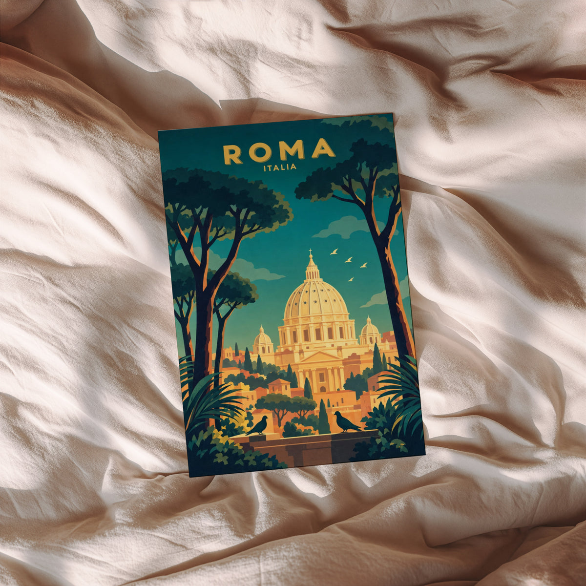 Vintage Rome Italy Poster, Art Deco Wall Art, Travel Print
