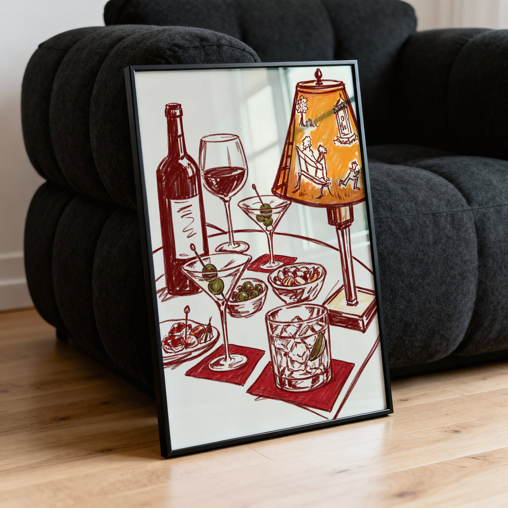 Vintage Wine Print Poster, Cocktail Lounge Wall Art