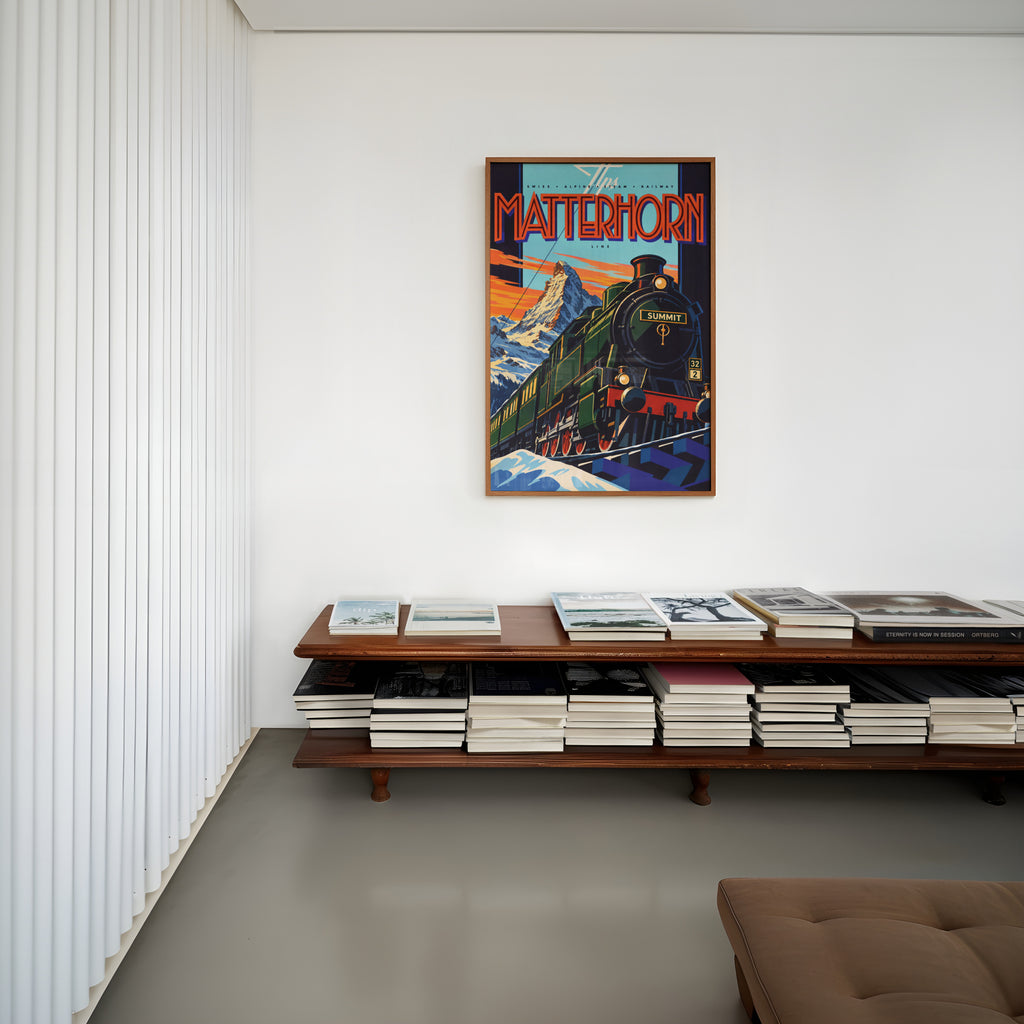 Vintage Matterhorn Train Print Poster, Swiss Alps Wall Art