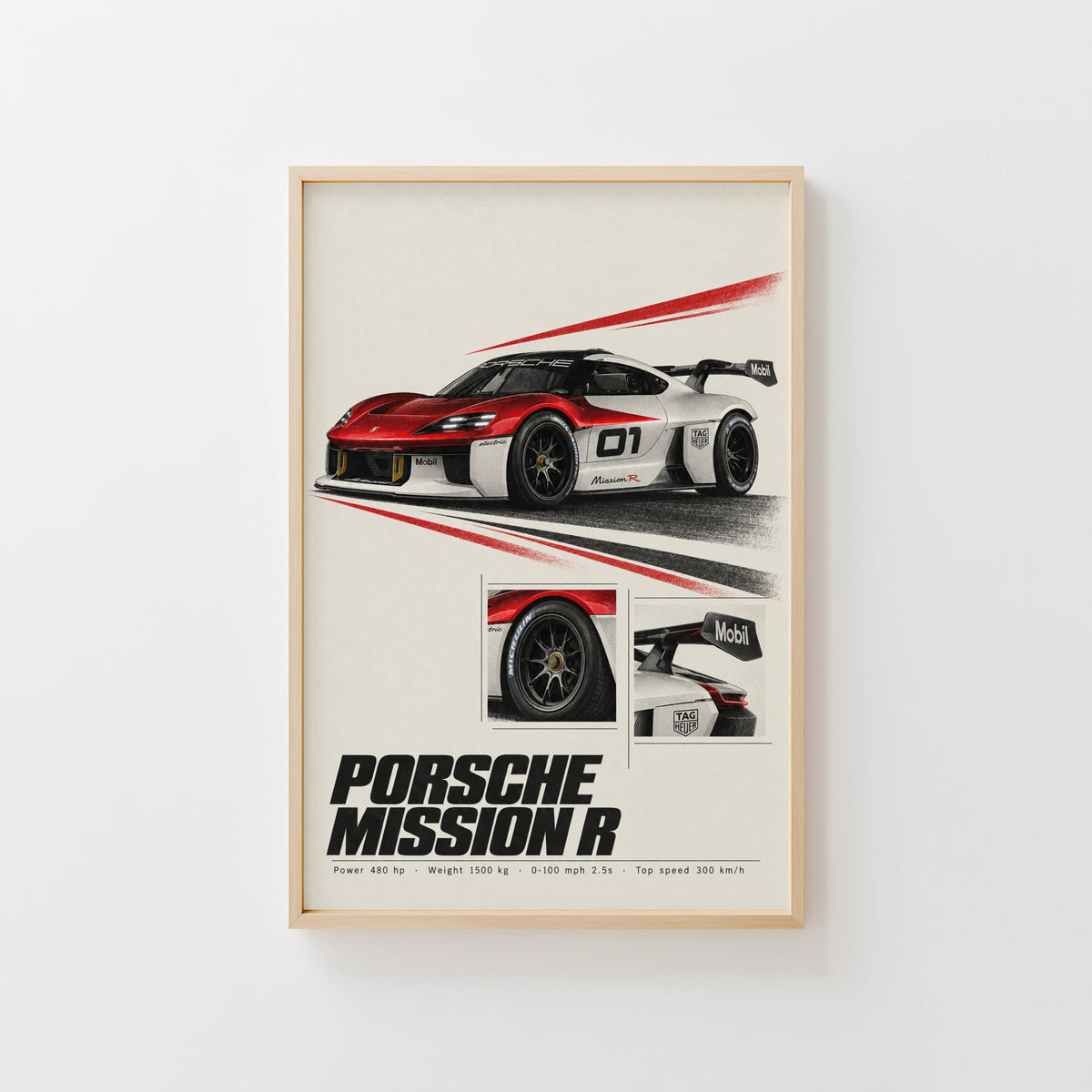 Vintage Porsche Mission R Print, Race Car Wall Art