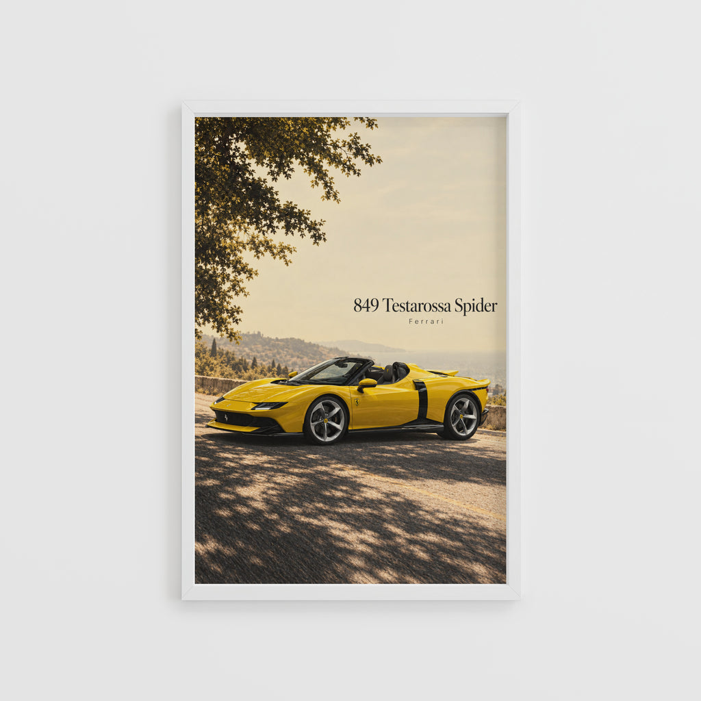 Vintage Ferrari Print, Yellow Supercar Wall Art