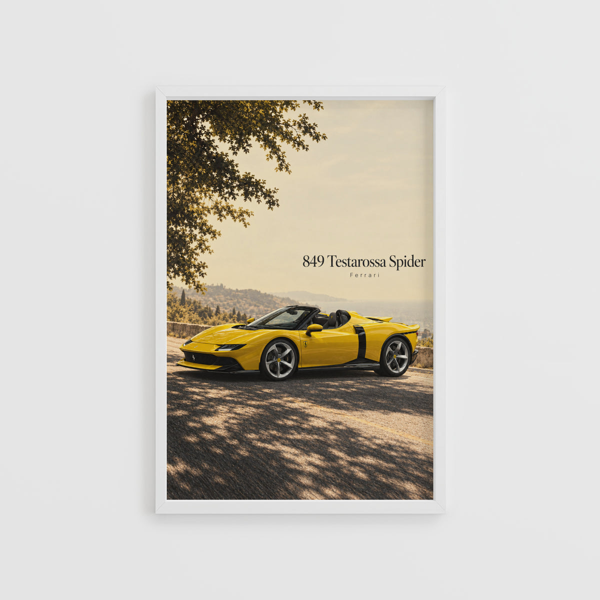 Vintage Ferrari Print, Yellow Supercar Wall Art