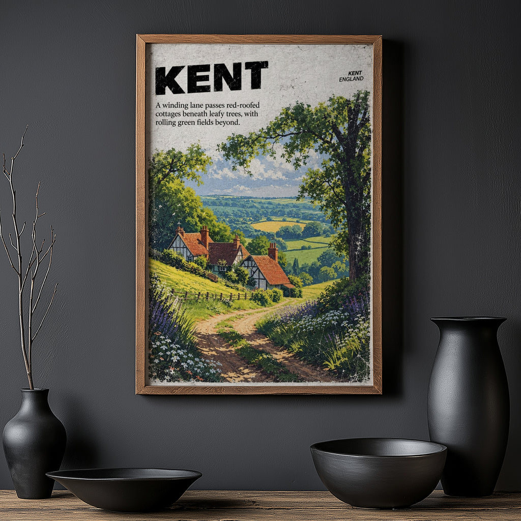 Vintage Kent Countryside Poster, England Wall Art Print