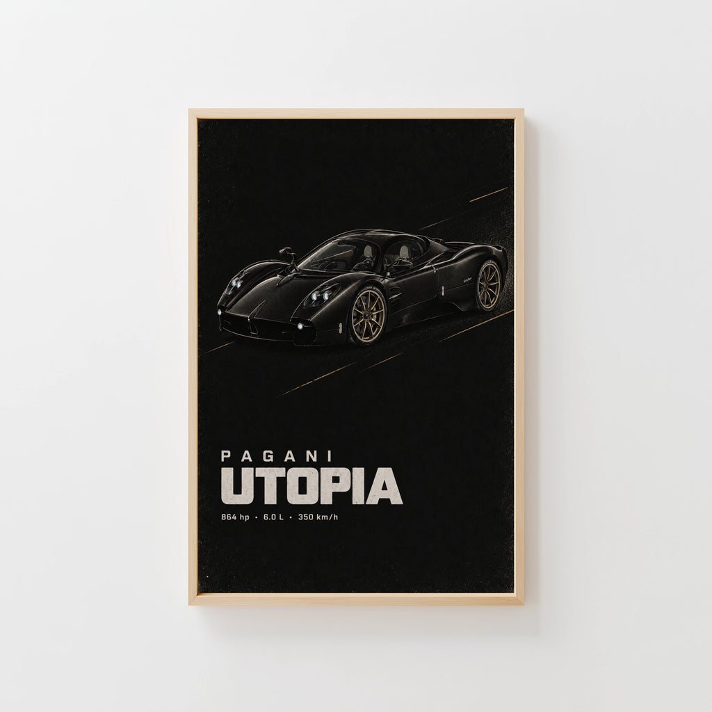 Vintage Pagani Utopia Print, Supercar Wall Art