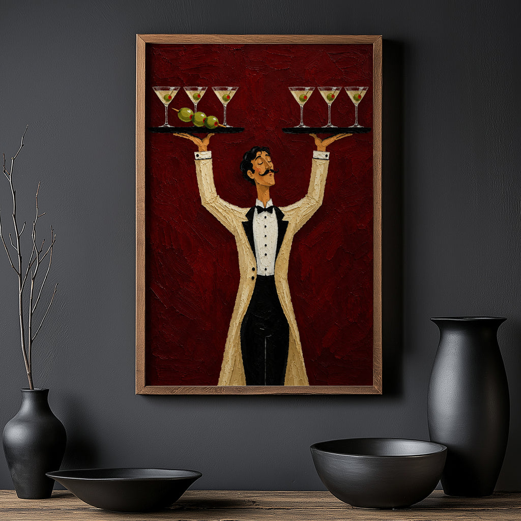 Vintage Martini Waiter Print Poster, Cocktail Wall Art