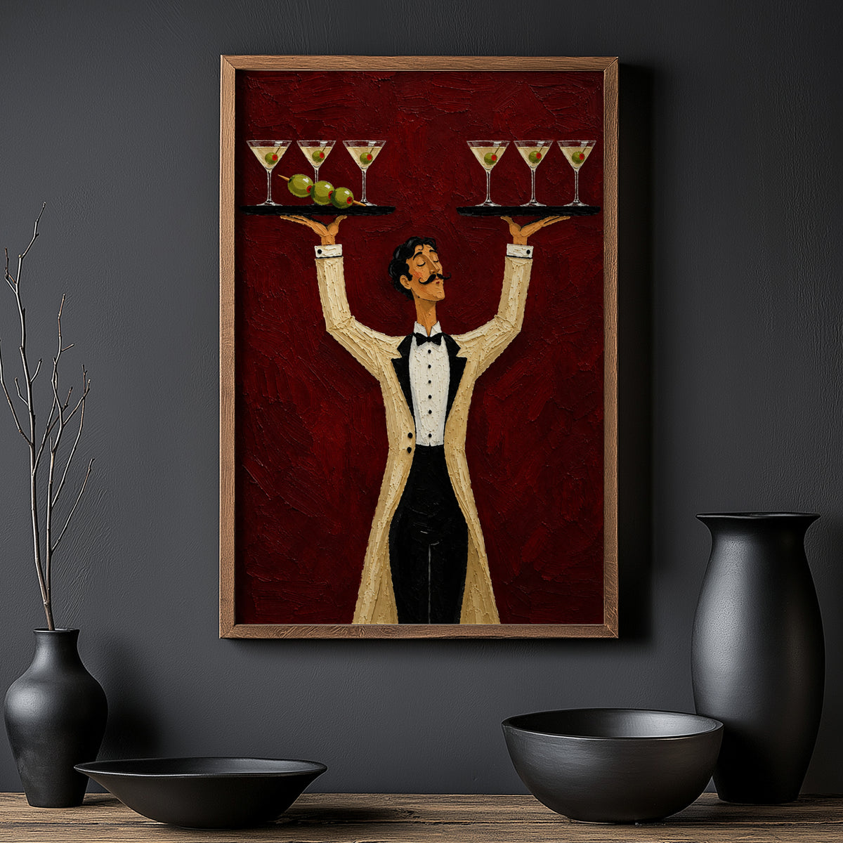 Vintage Martini Waiter Print Poster, Cocktail Wall Art