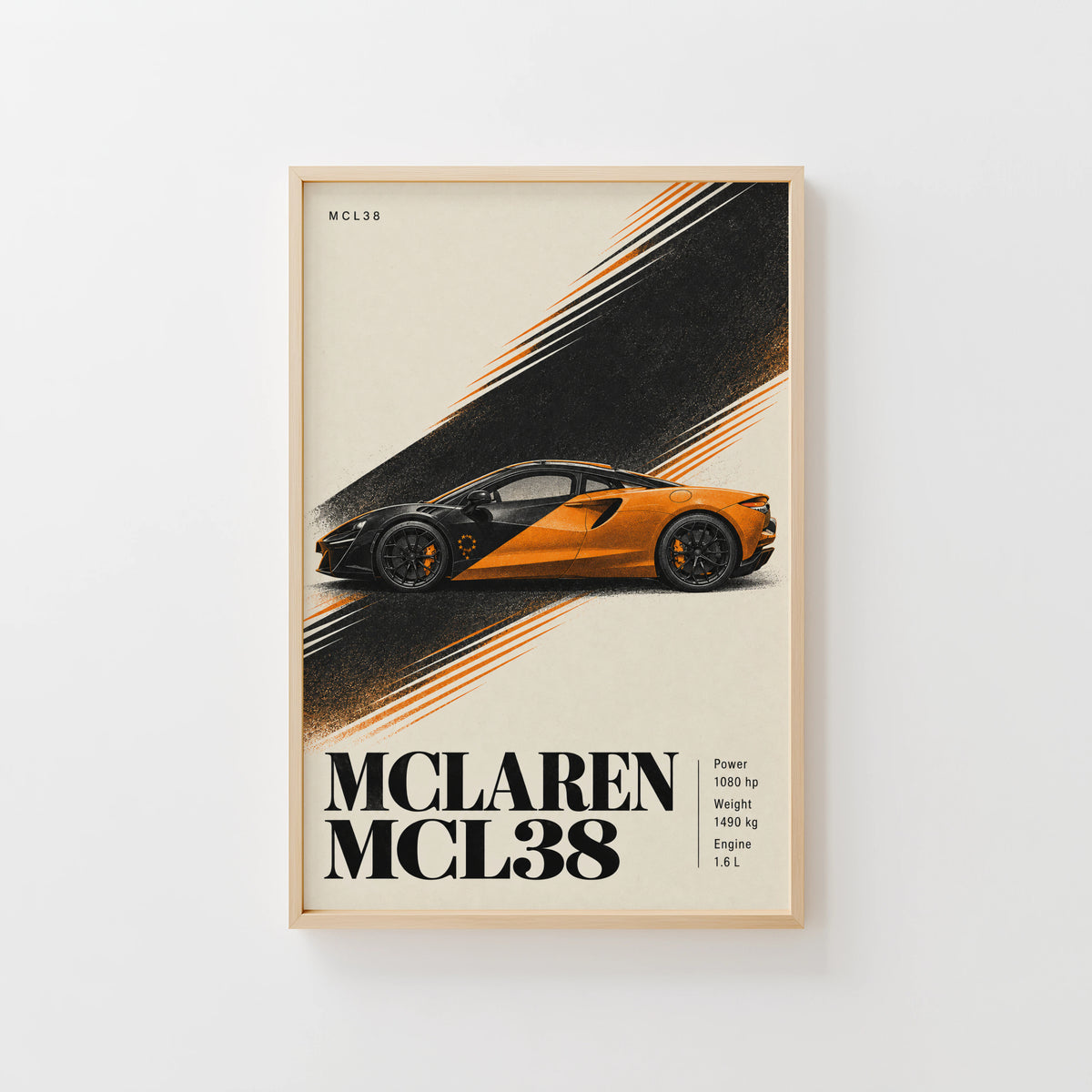 Vintage McLaren MCL38 Print, Supercar Wall Art