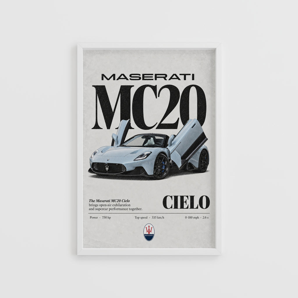 Vintage Maserati MC20 Cielo Print, Supercar Art