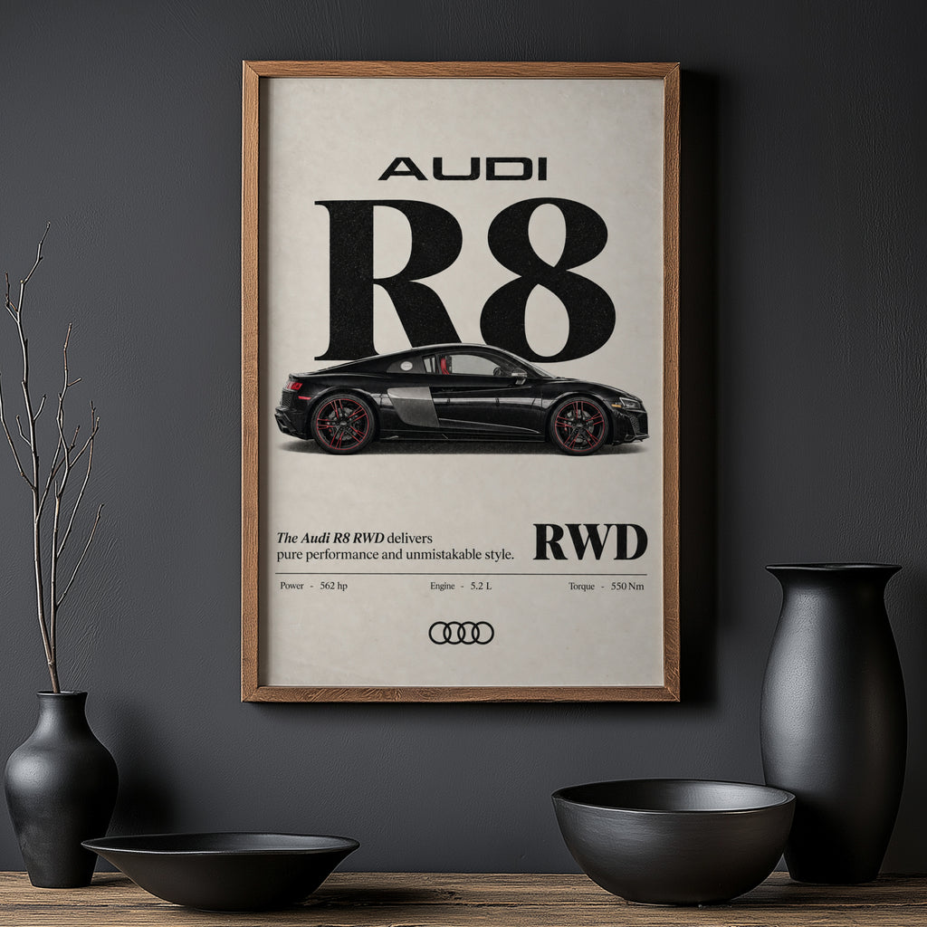 Vintage Audi R8 RWD Print, Supercar Poster, Wall Art