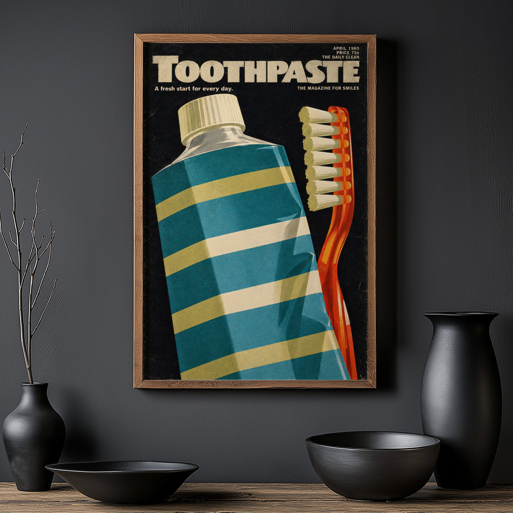 Vintage Toothpaste Poster, Retro Bathroom Wall Art, Print