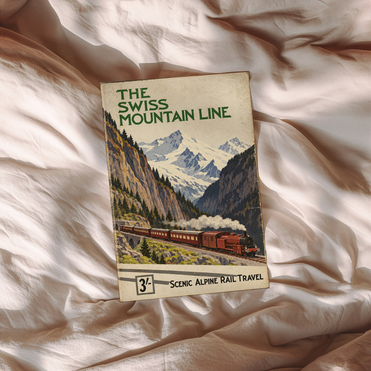 Vintage Swiss Mountain Line Print Poster, Alpine Train