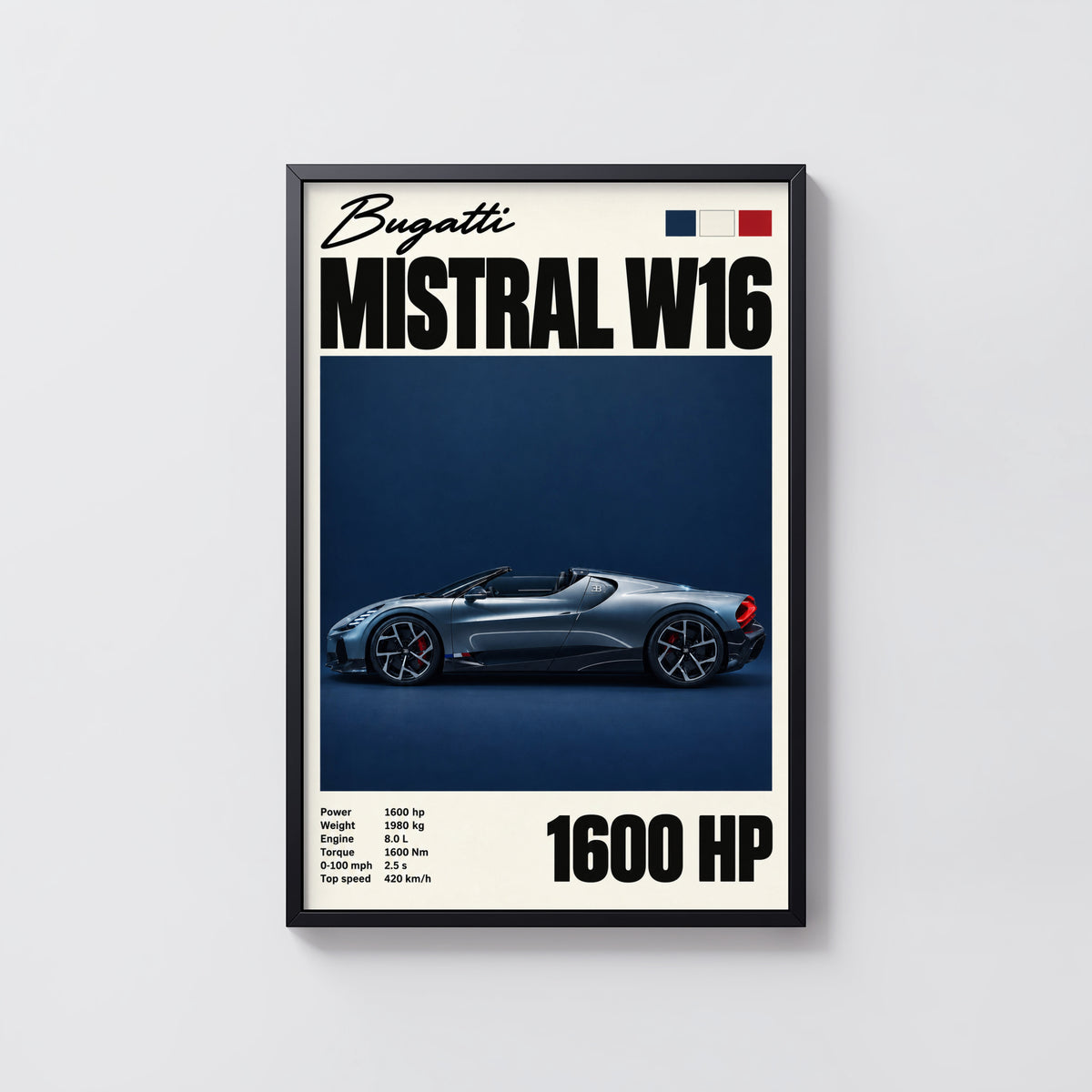 Vintage Bugatti Mistral W16 Print, Car Wall Art