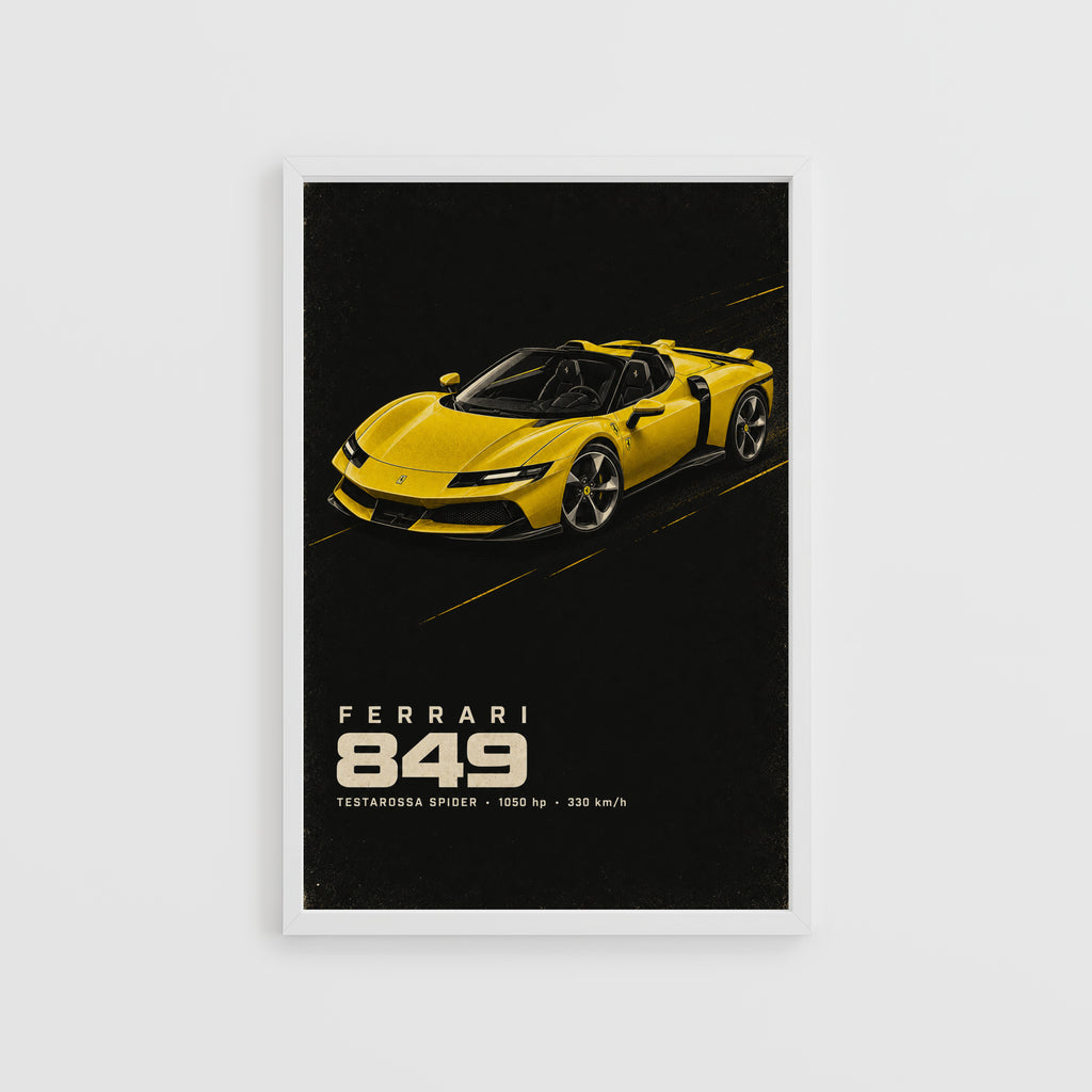 Vintage Ferrari Print, Yellow Supercar Wall Art