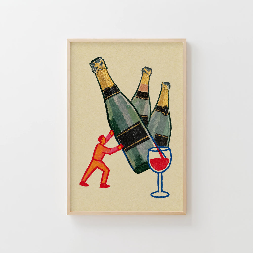Vintage Champagne Bottles Print Poster, Wine Wall Art