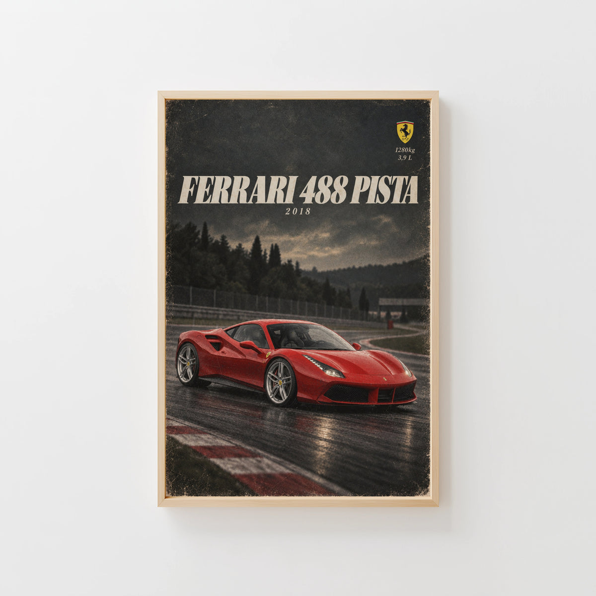 Vintage Ferrari 488 Pista Print, Supercar Wall Art