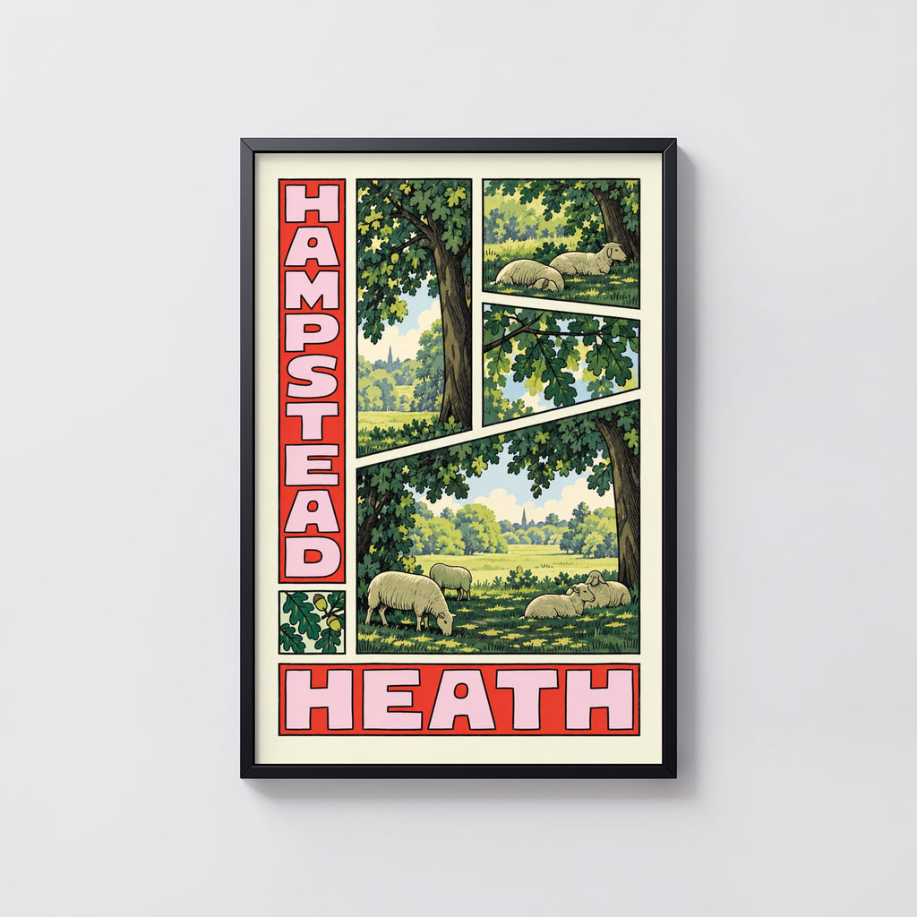 Vintage Hampstead Heath Poster, London Wall Art, Sheep Print