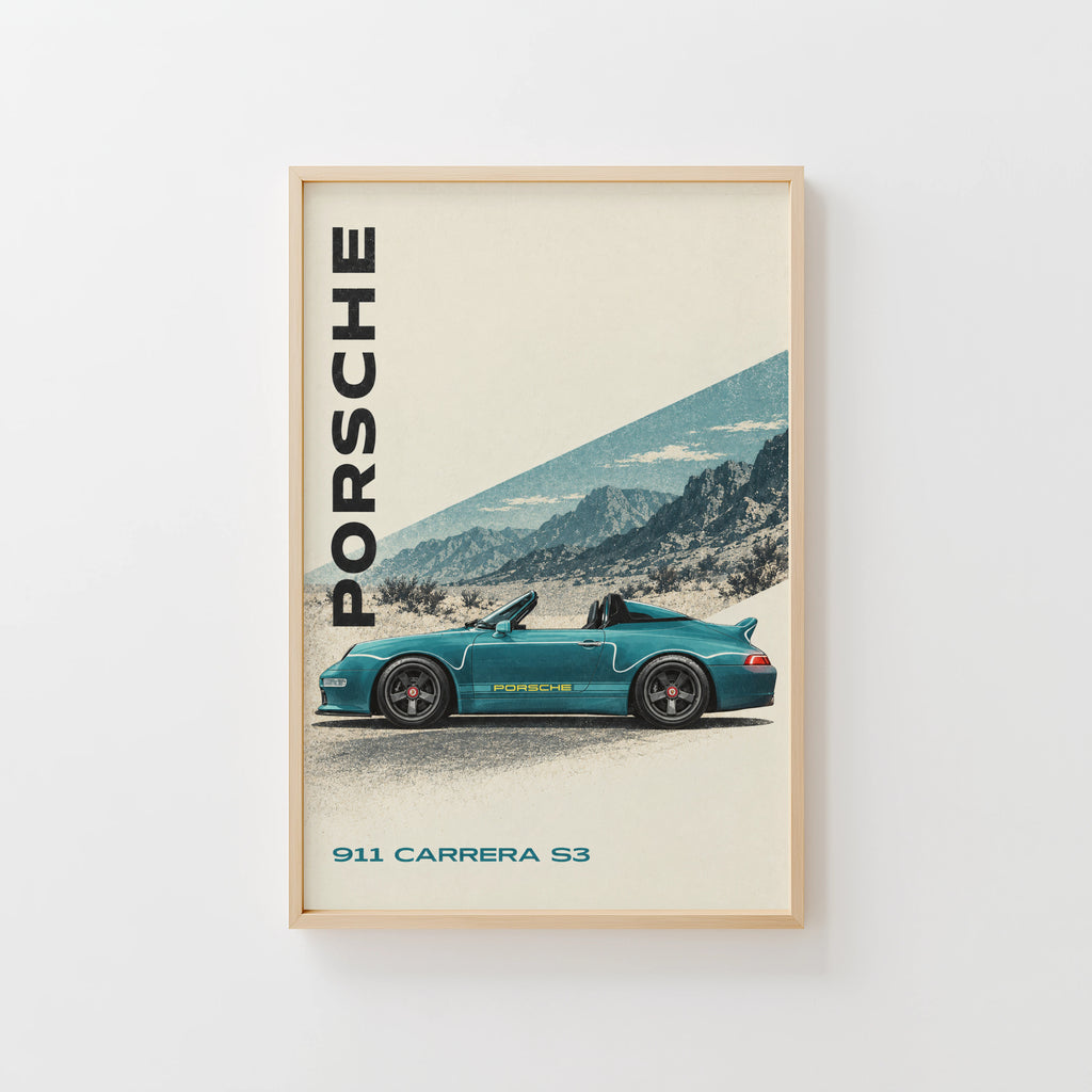 Vintage Porsche 911 Carrera S3 Print, Teal Car Art