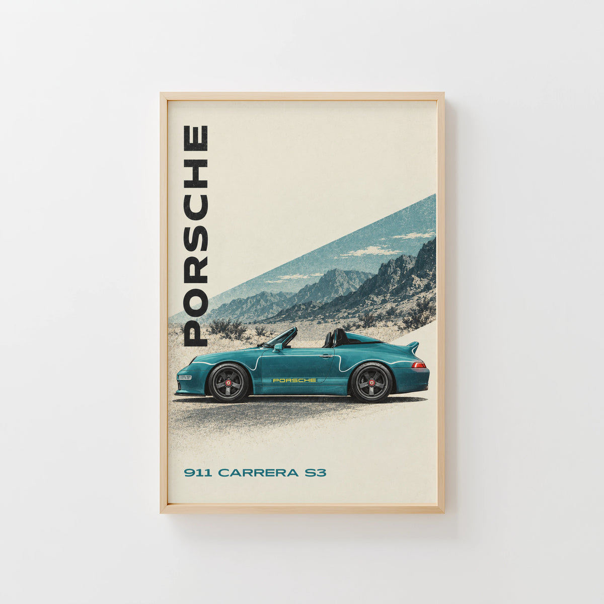 Vintage Porsche 911 Carrera S3 Print, Teal Car Art