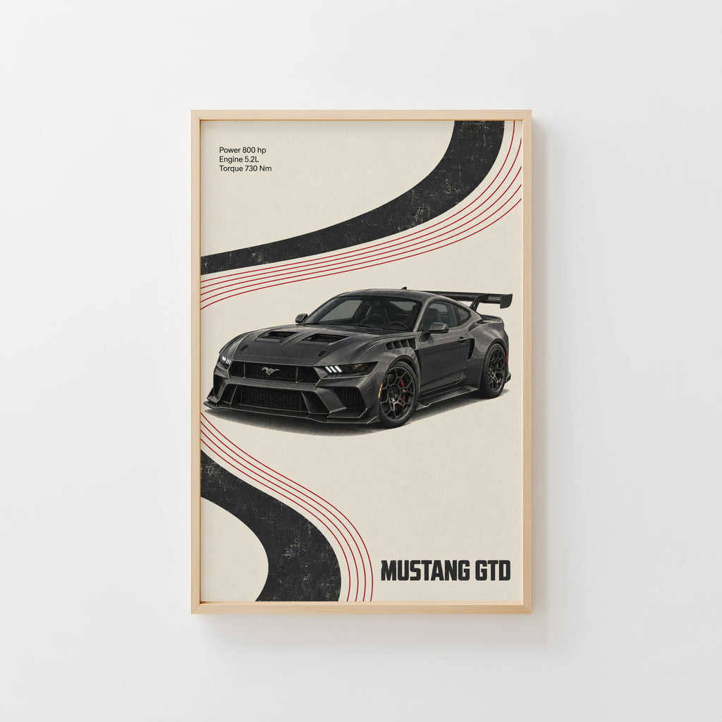 Vintage Mustang GTD Print, Car Wall Art