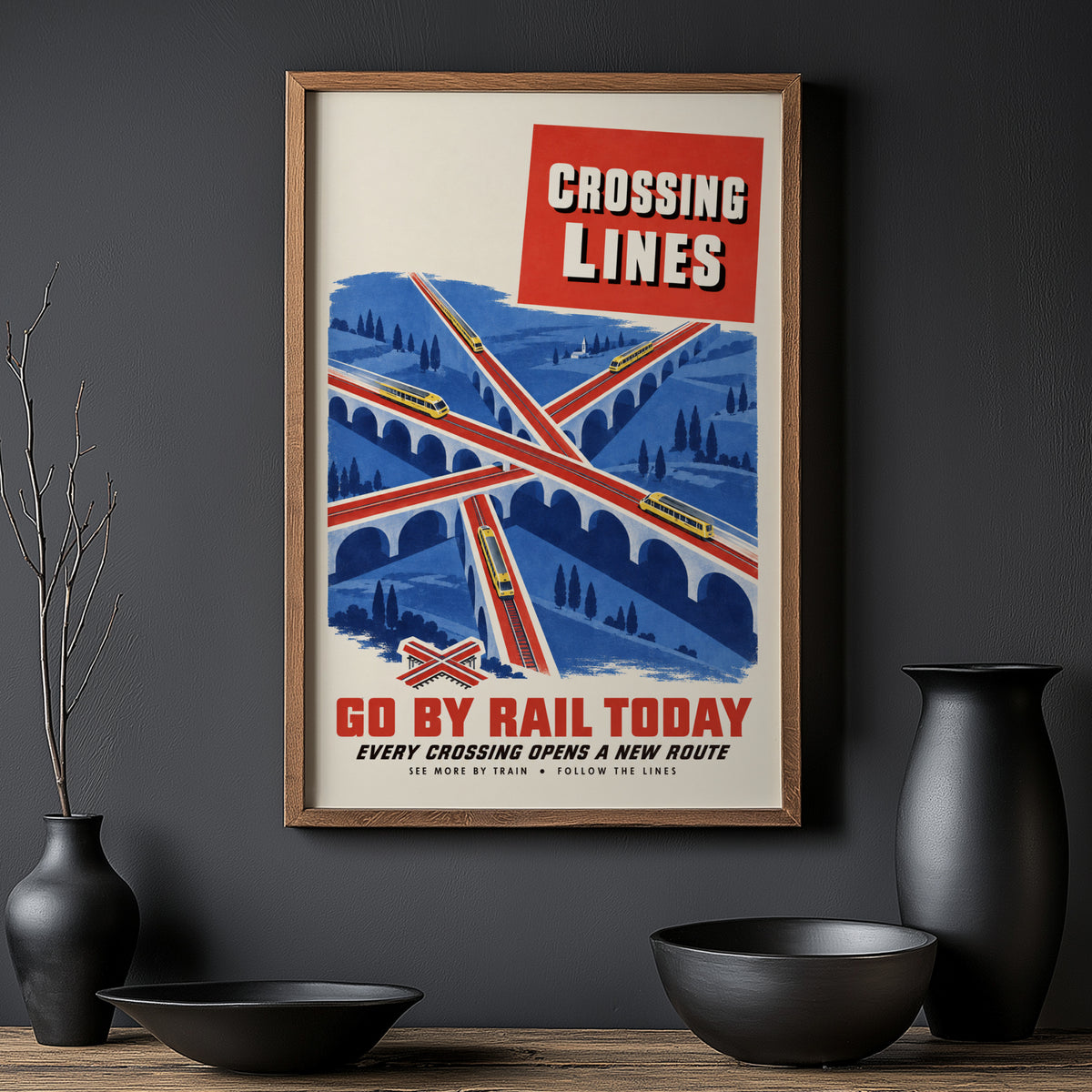 Vintage Train Print Poster, Railway Viaduct Wall Art
