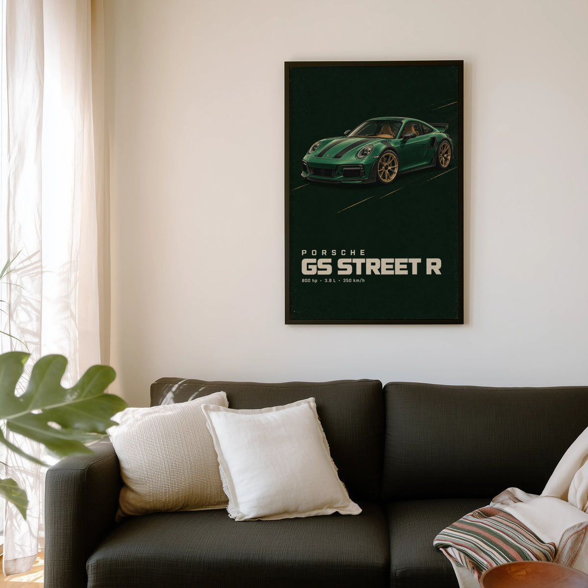 Vintage Porsche GS Street R Print, Green Car Art