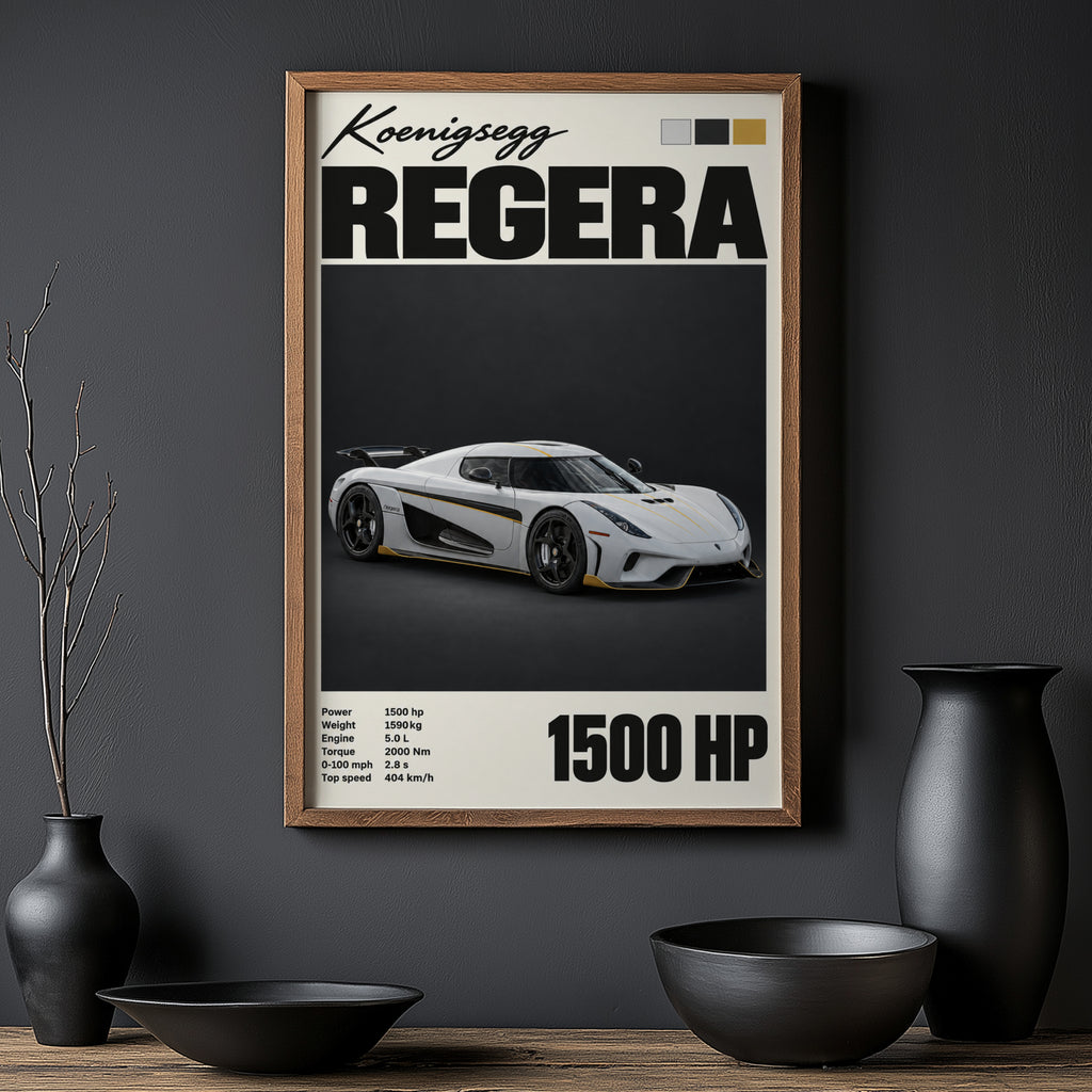 Vintage Koenigsegg Regera Print, Hypercar Wall Art
