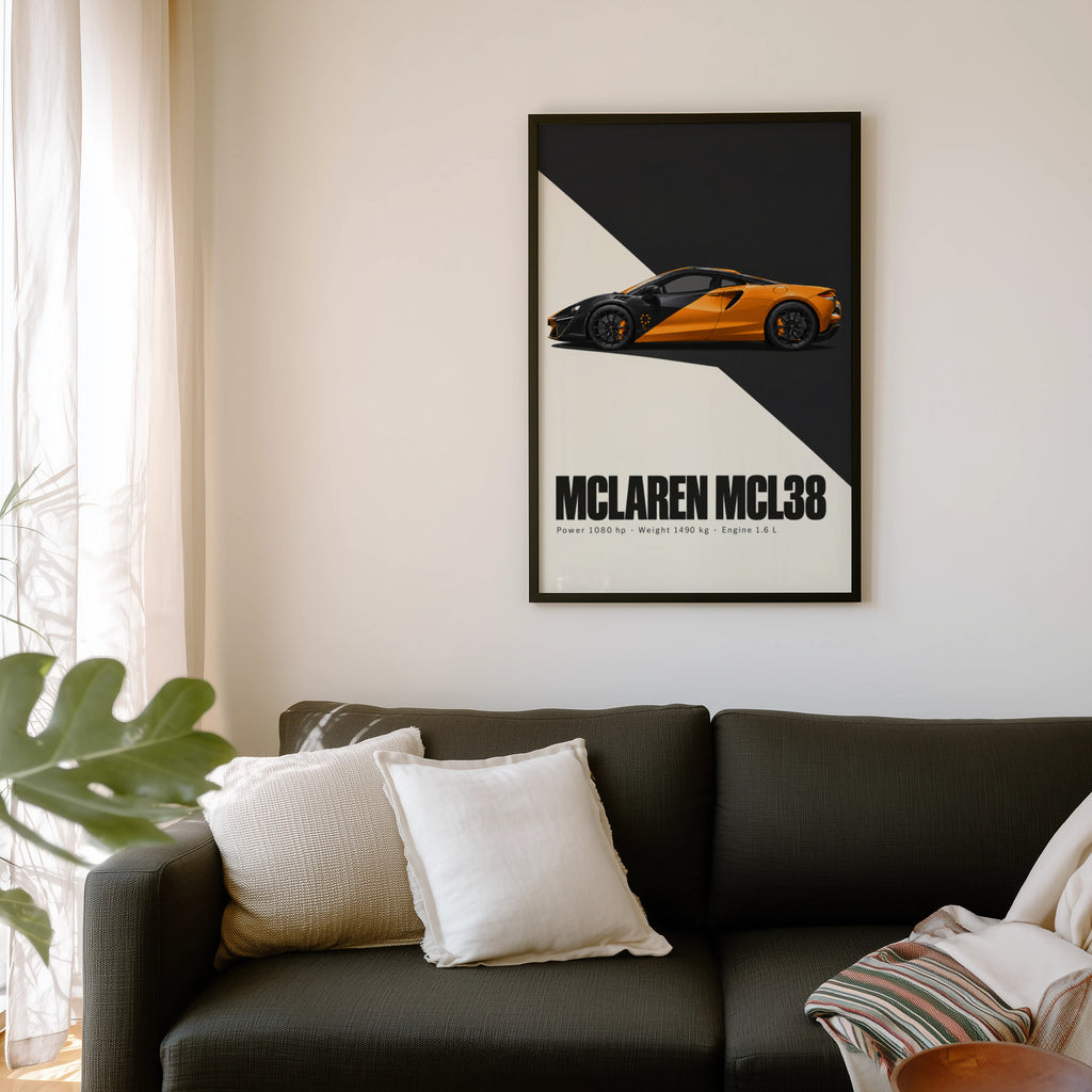 Vintage McLaren MCL38 Print, Supercar Wall Art