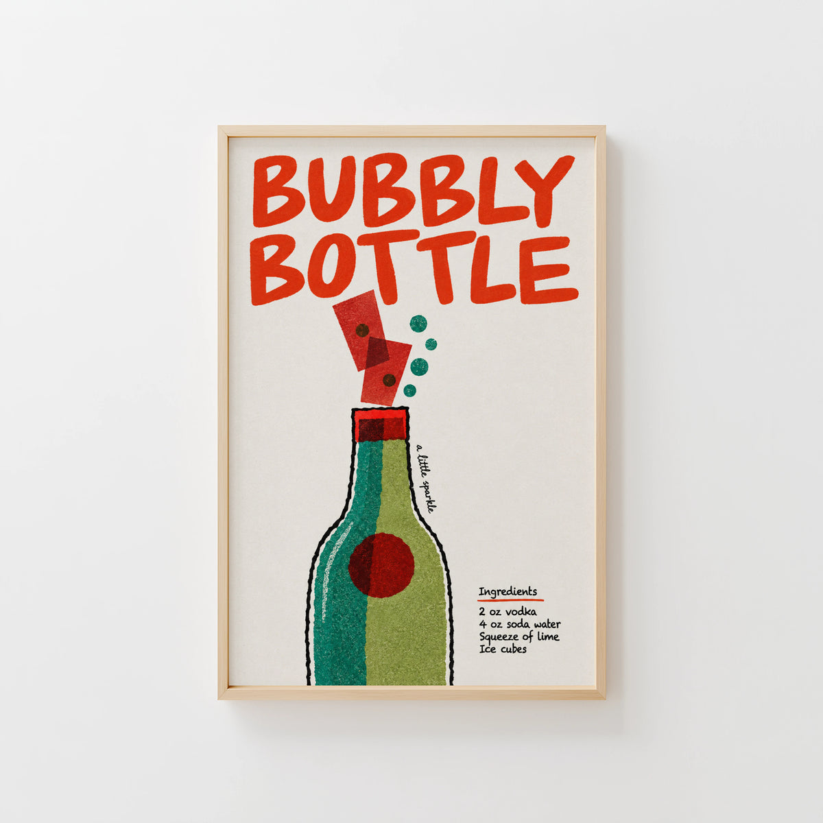 Vintage Bubbly Bottle Print Poster, Cocktail Wall Art