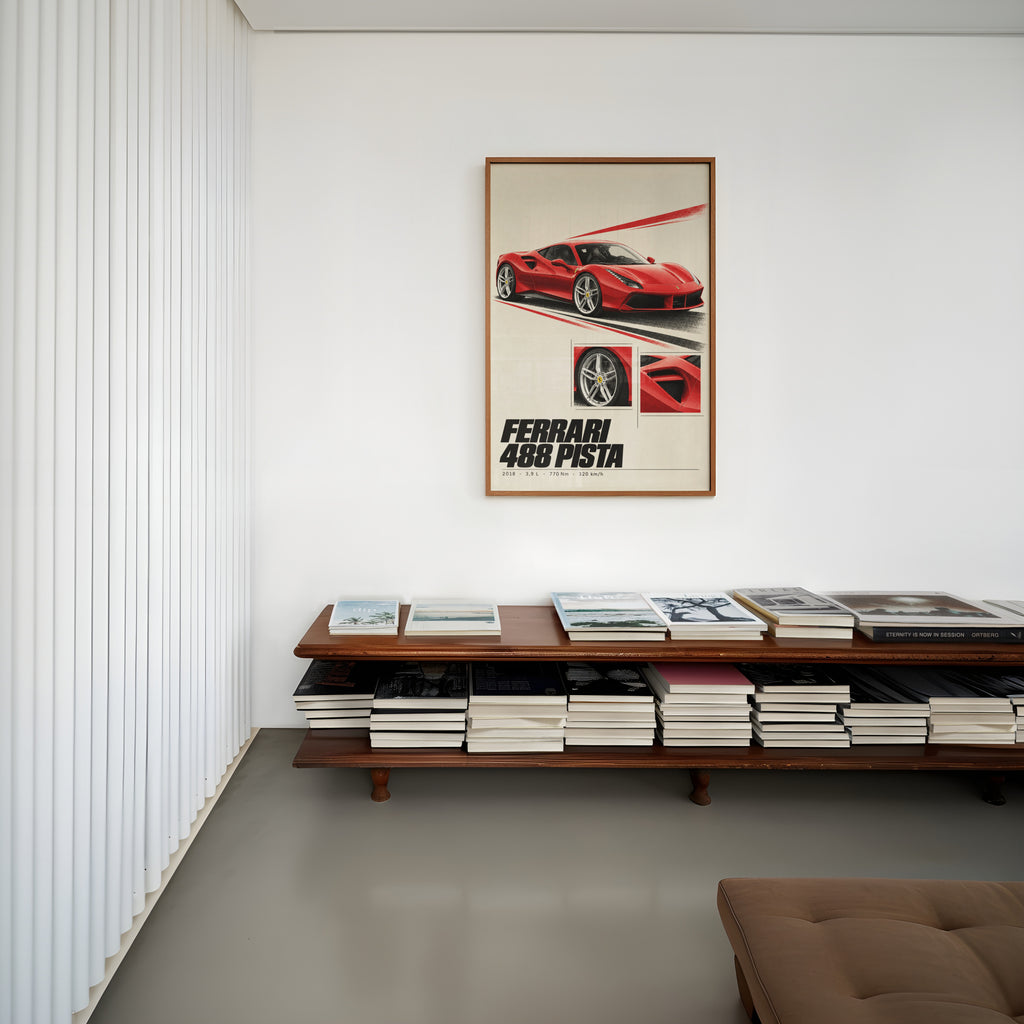 Vintage Ferrari 488 Pista Print, Supercar Wall Art