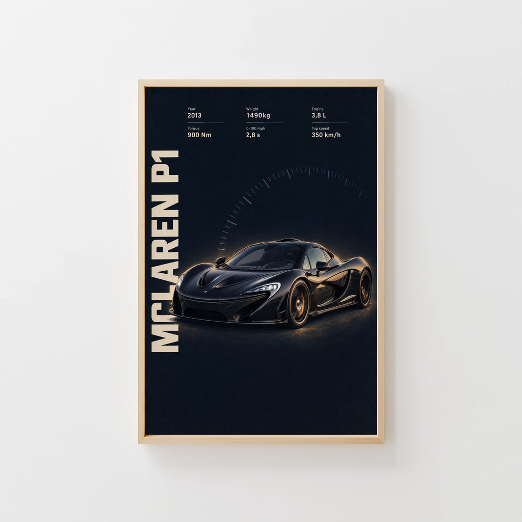 Vintage McLaren P1 Print, Supercar Wall Art