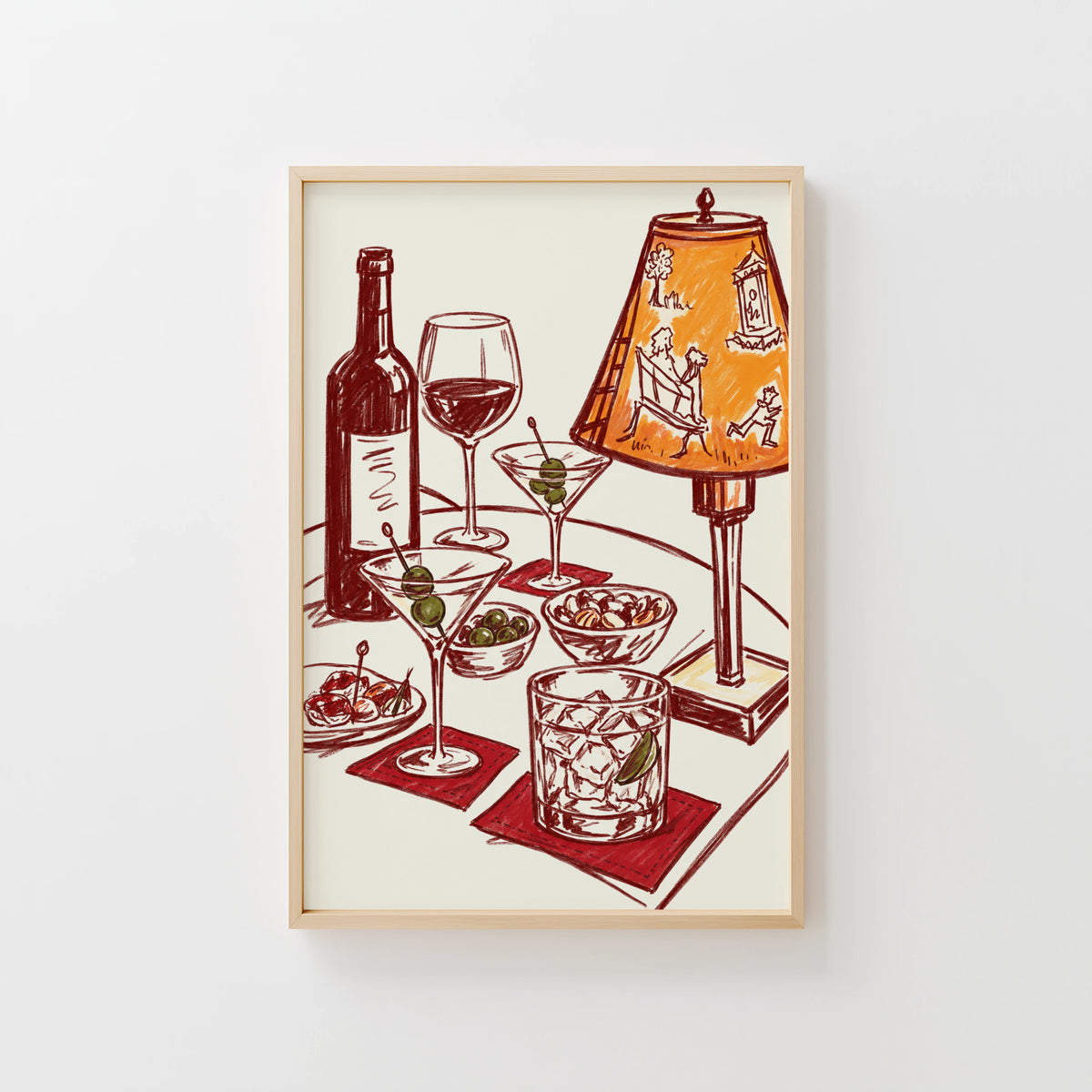 Vintage Wine Print Poster, Cocktail Lounge Wall Art