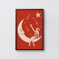 Vintage Wine Print Poster, Moon Lady Cocktail Art