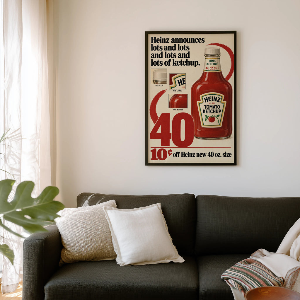 Vintage Ketchup Bottle Poster, Retro Kitchen Wall Art, Print