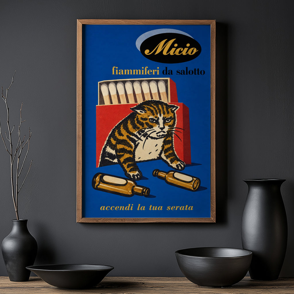 Vintage Tabby Cat Poster, Matchbox Wall Art, Retro Print