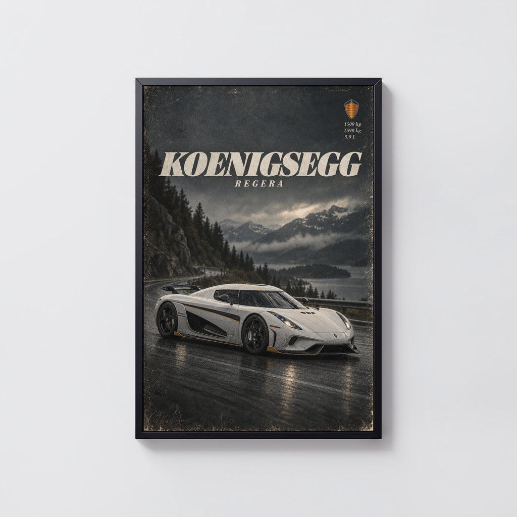 Vintage Koenigsegg Regera Print, Supercar Wall Art