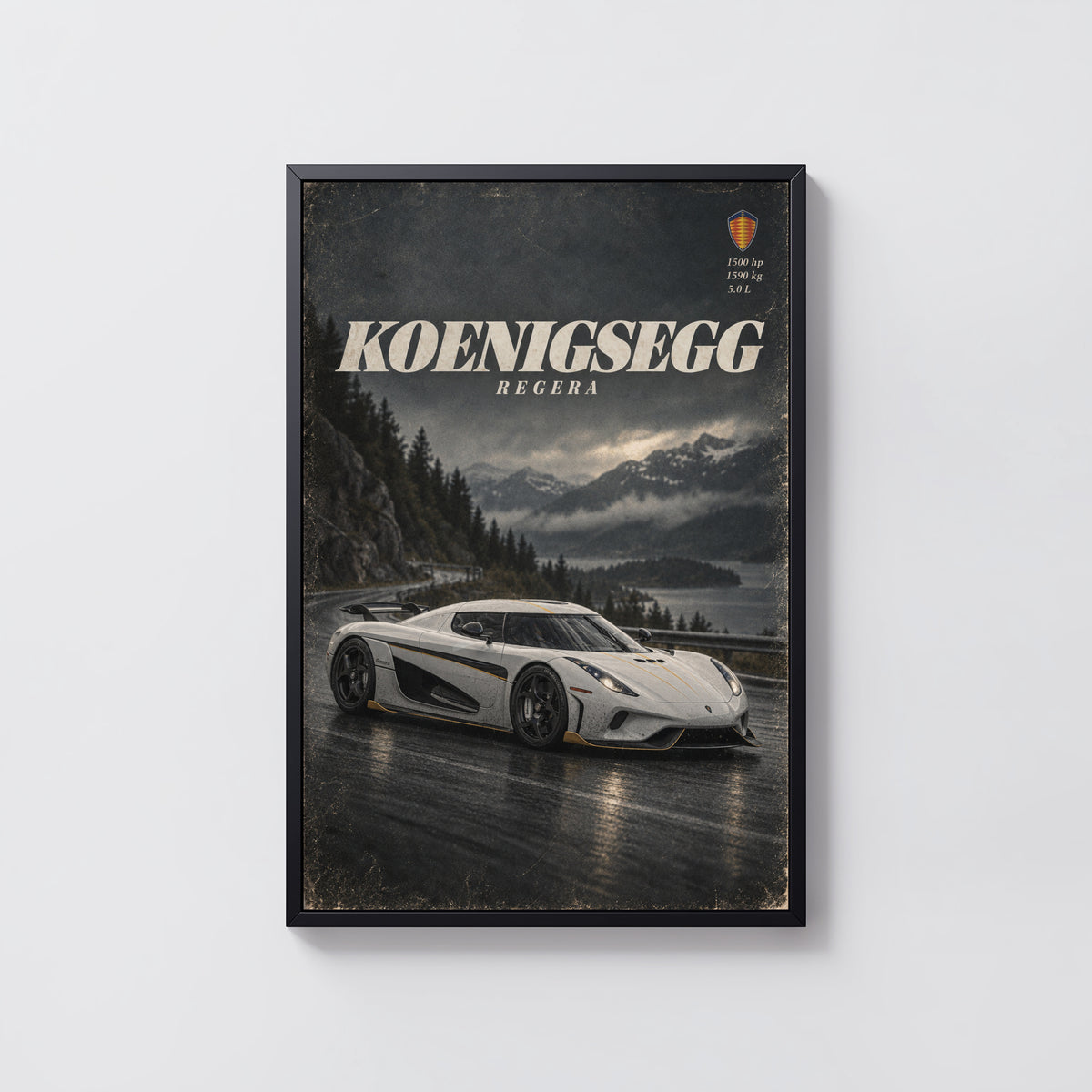 Vintage Koenigsegg Regera Print, Supercar Wall Art