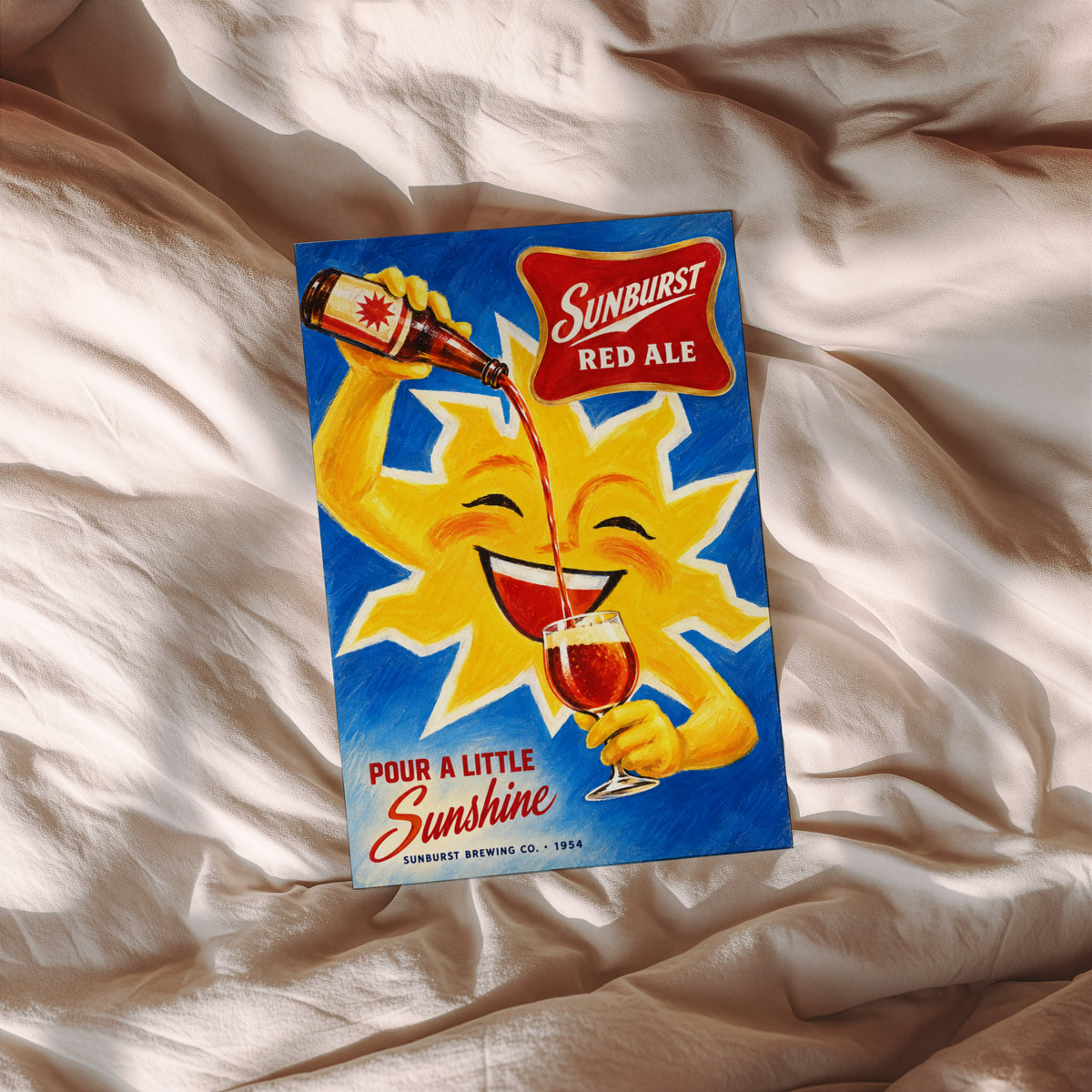 Vintage Sunburst Red Ale Beer Print, Retro Poster