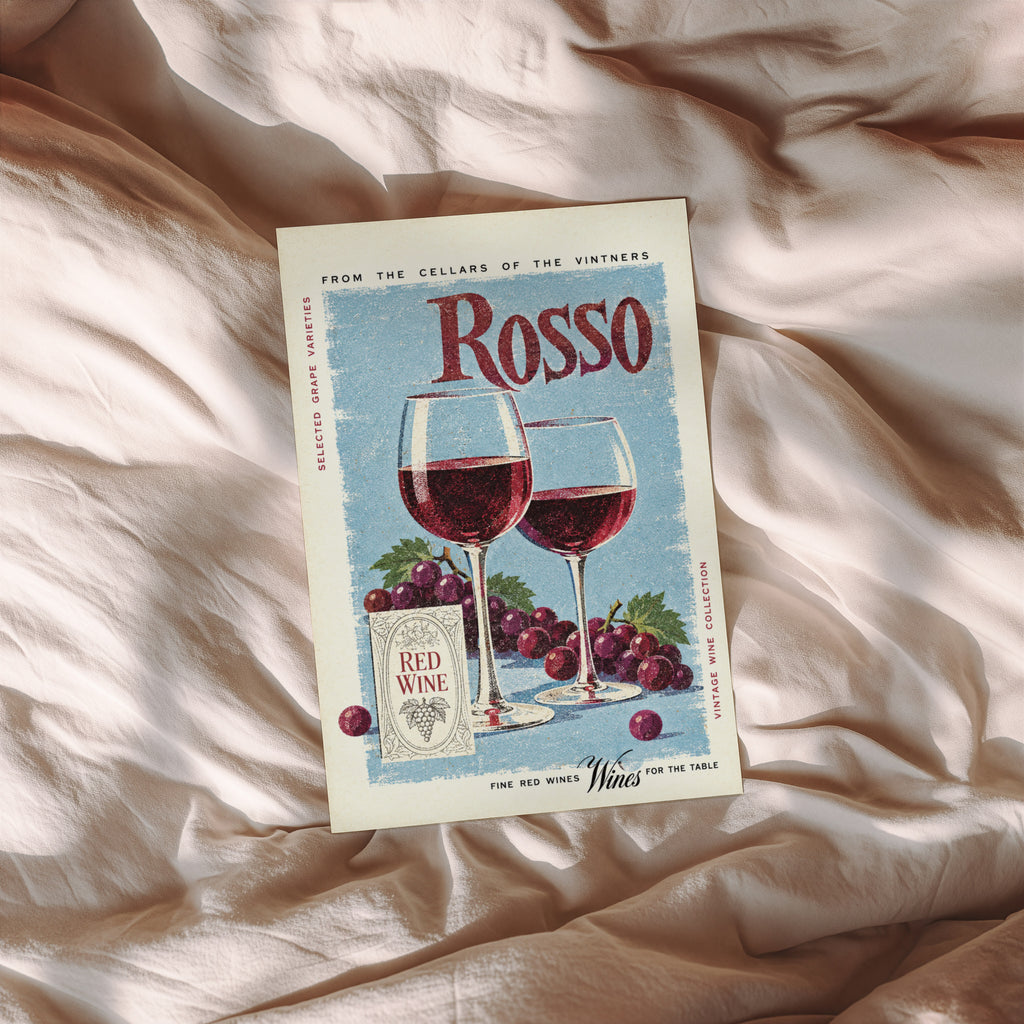 Vintage Rosso Red Wine Print Poster, Kitchen Wall Art
