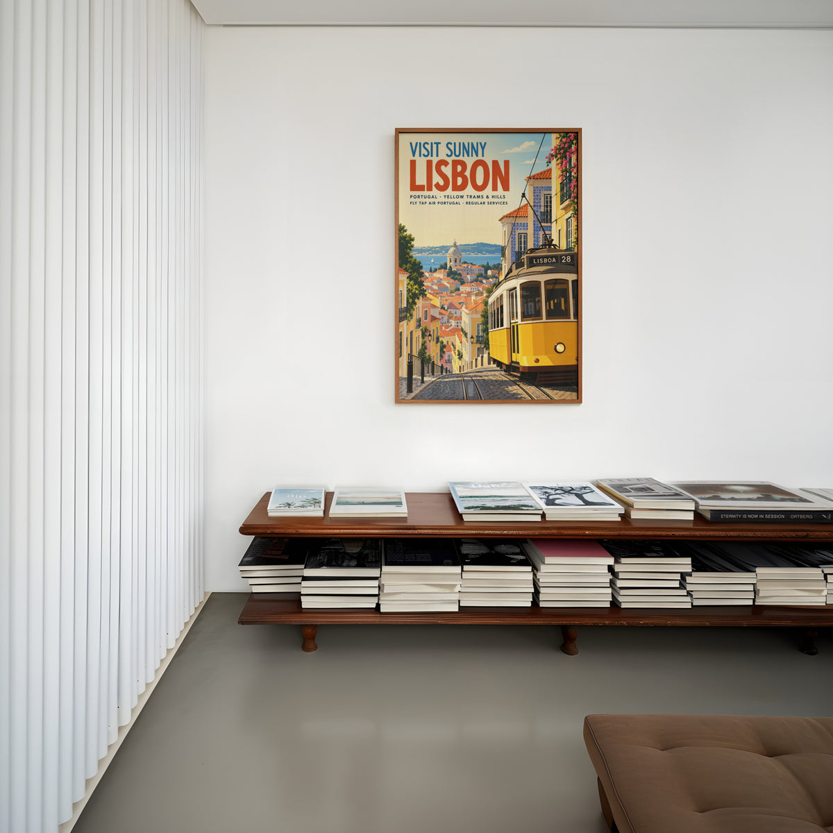Vintage Lisbon Tram Poster, Portugal Wall Art, Travel Print