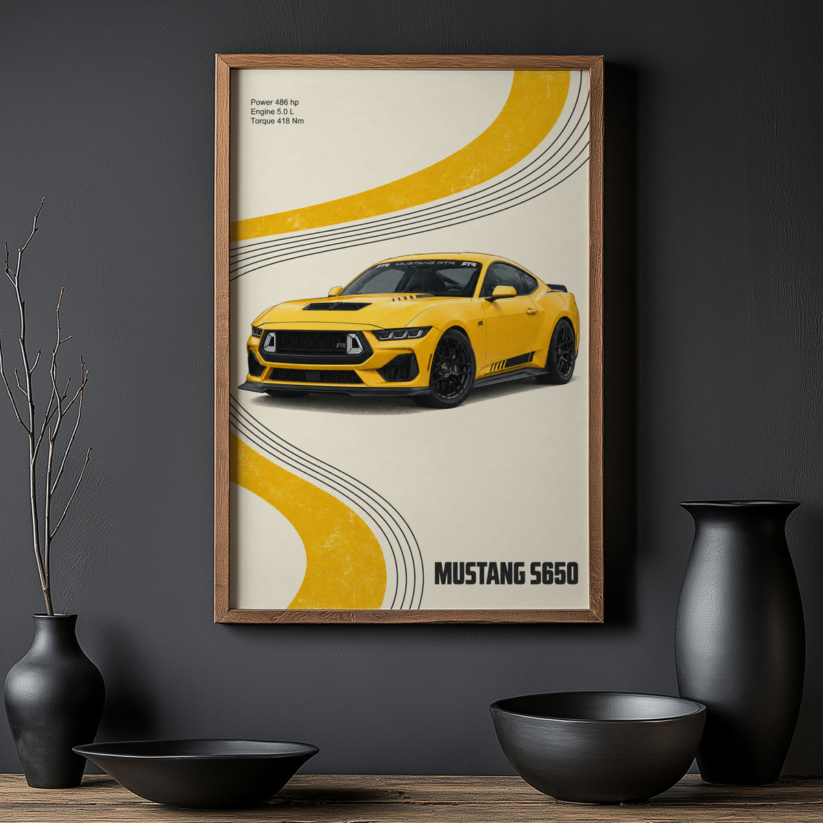 Vintage Mustang Print, Yellow Car Wall Art