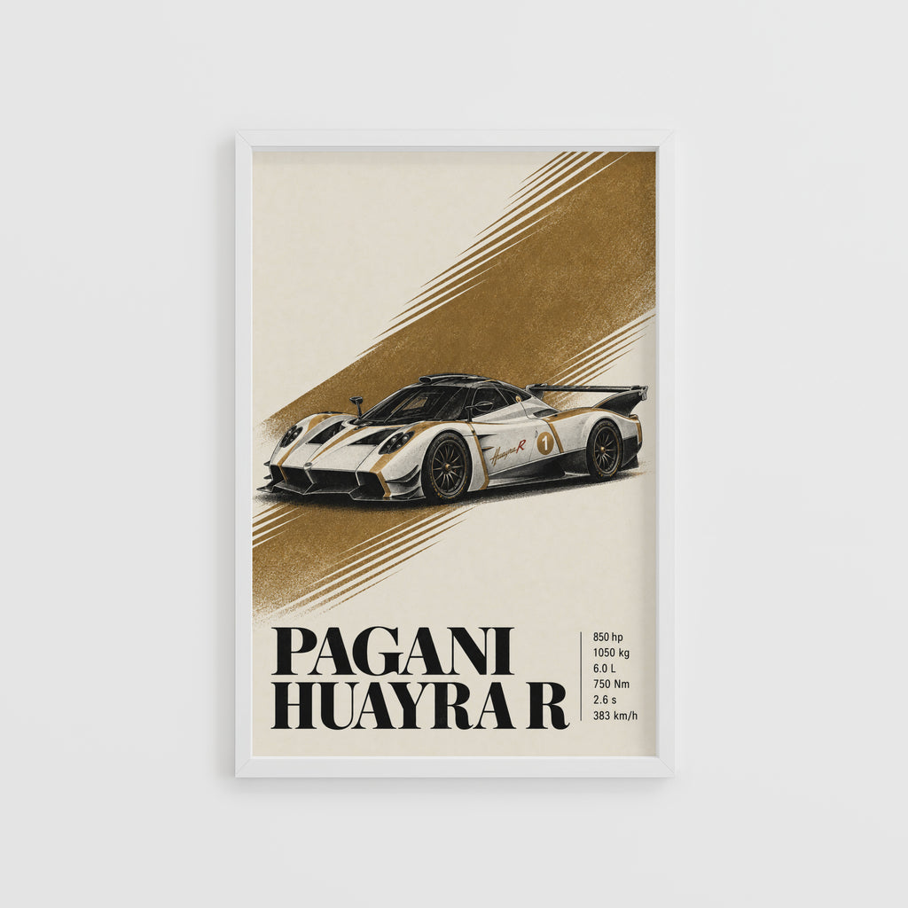 Vintage Pagani Huayra R Print, Supercar Wall Art