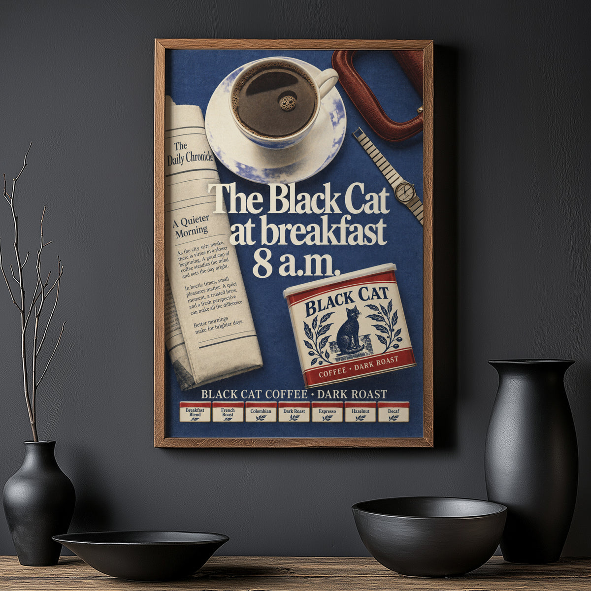 Vintage Coffee Print and Poster, Black Cat Kitchen Art