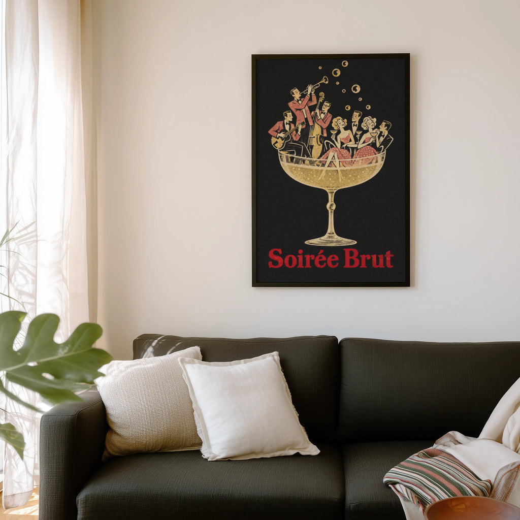 Vintage Champagne Print Poster, Jazz Band Bar Wall Art