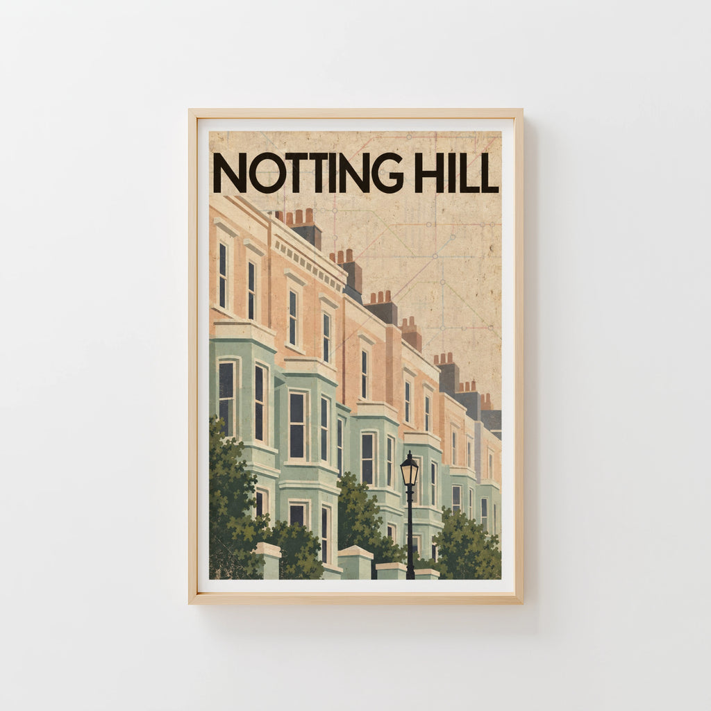 Vintage Notting Hill London Poster, Terraced Houses Print